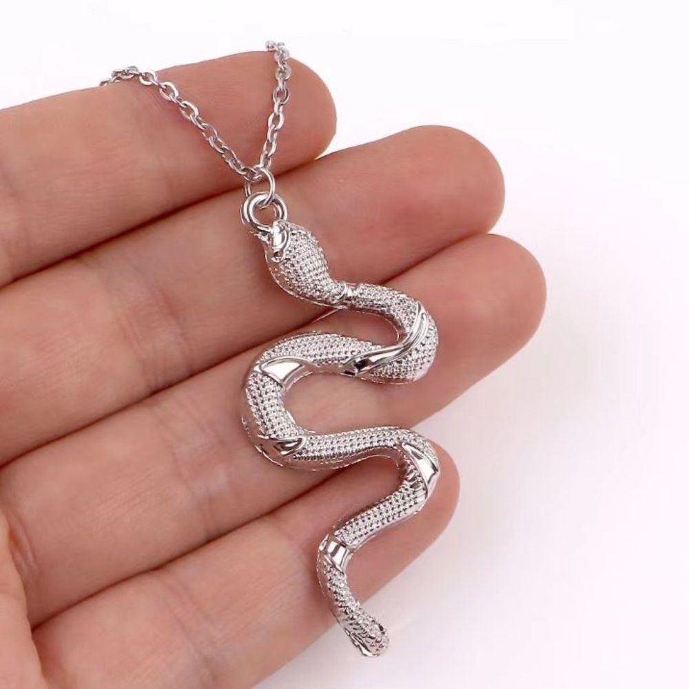 Cute Gothic Witch Silver Snake Pendant Charm Necklace